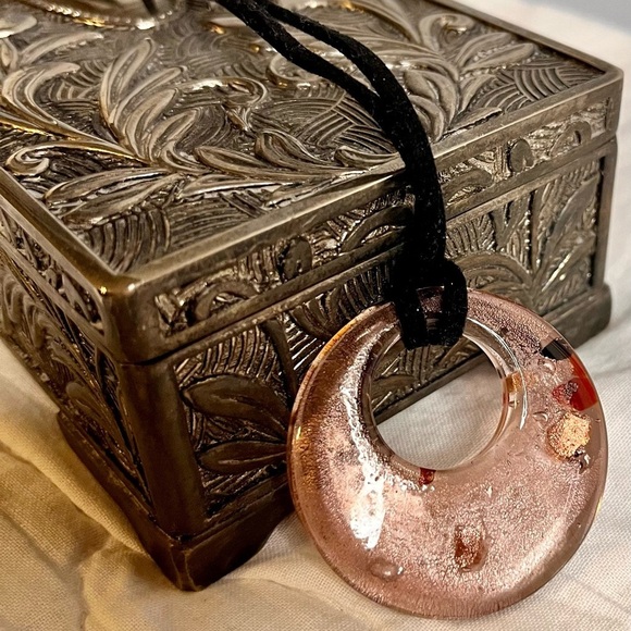 Elegant Dichroic Glass Rose Pink Pendant Necklace Red, Black, Gold Handmade - Picture 7 of 17